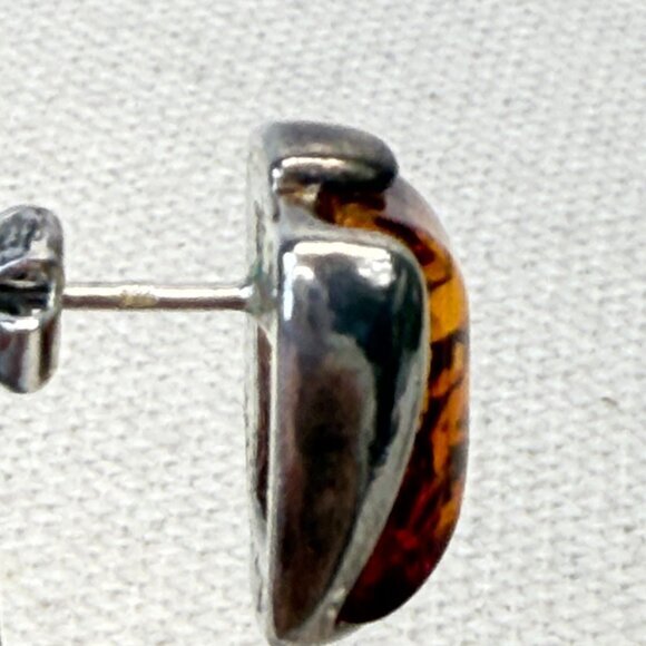 Sterling Silver Honey Baltic Amber Rectangular‎ Stud Earrings Marked - Picture 15 of 16